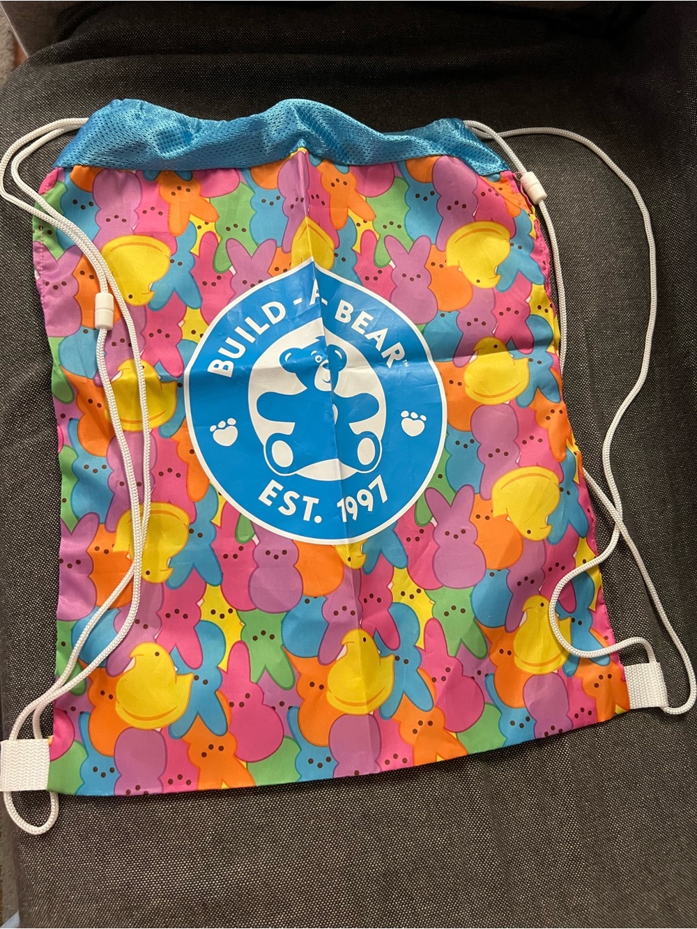 Build-A-Bear Multicolor Drawstring Backpack with Blue Logo